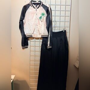 Simply Vera Vera Wang Smocked waist pant & Blush Pink and Black Bomber Jacket